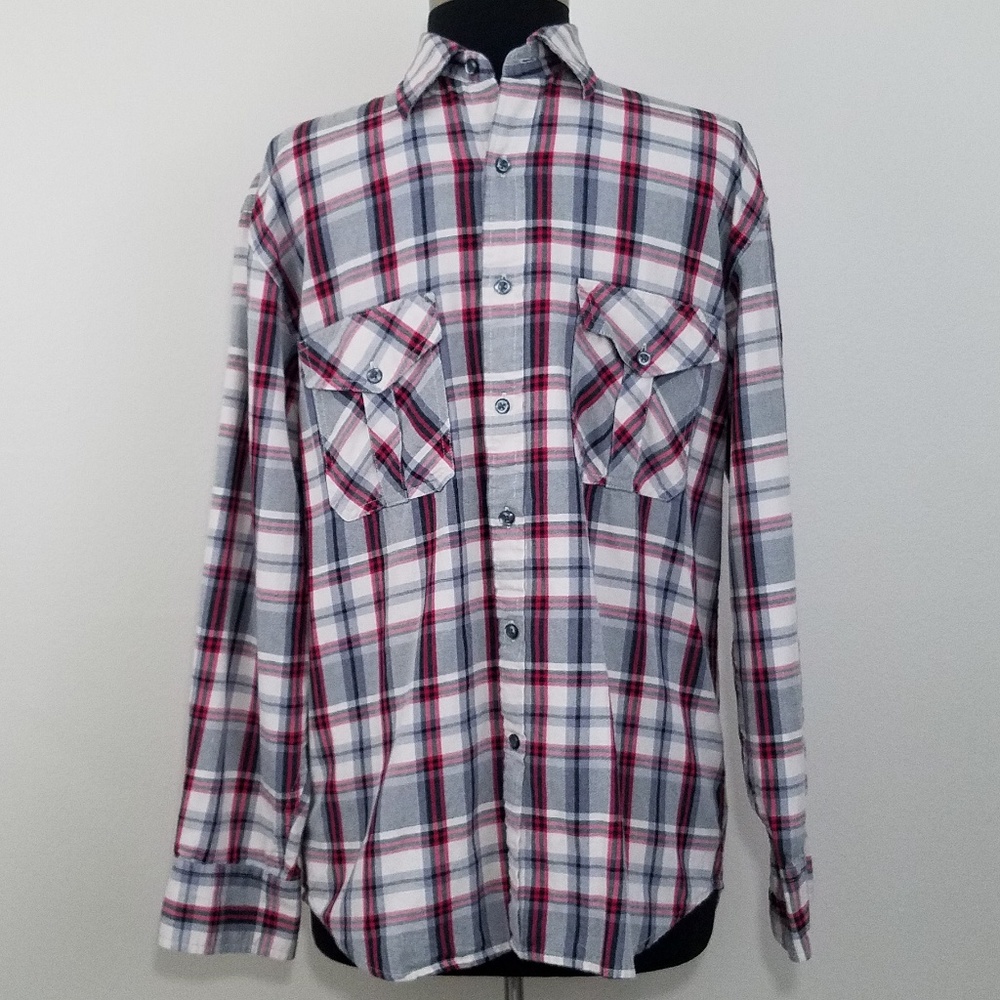 NWOT Izod Gray Red Cotton Flannel Plaid Button Med